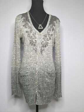 Miss Me Embellished High-Low Ombre Knit Cardigan Sweater Whimsigoth Boho M